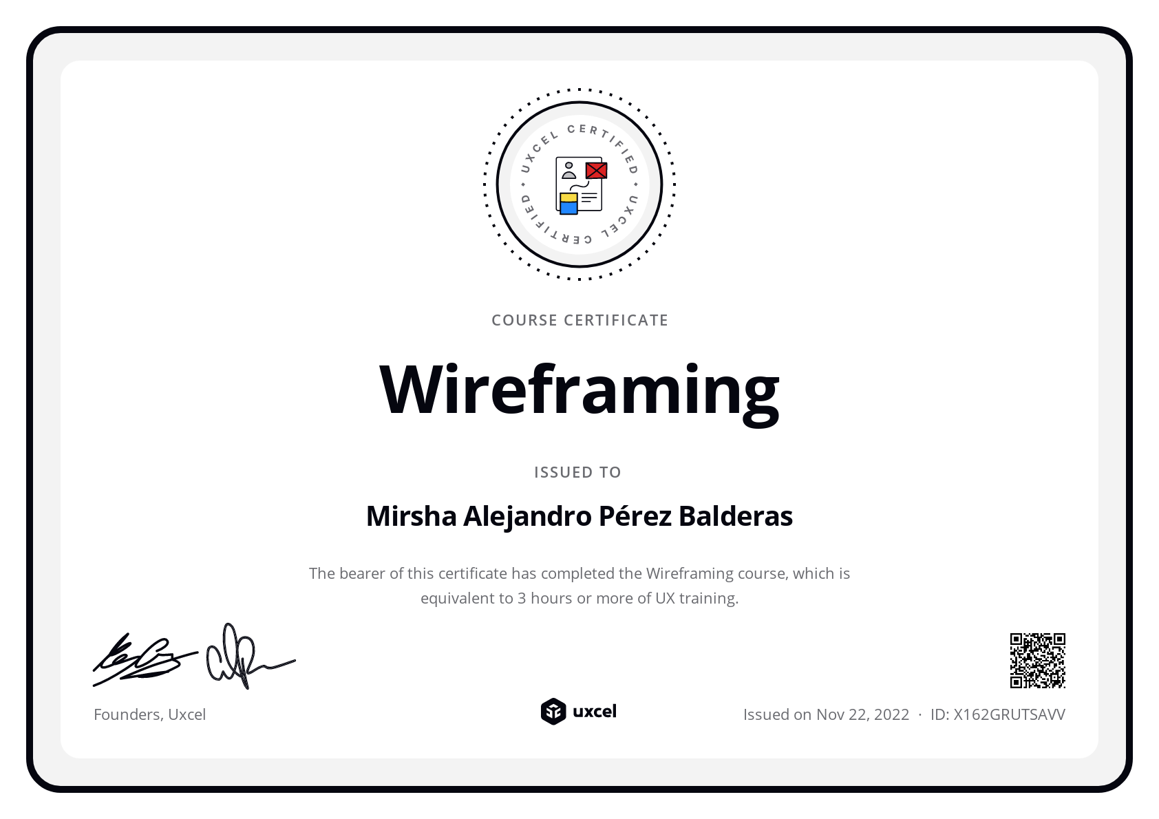 Mirsha Alejandro Pérez Balderas's certificate